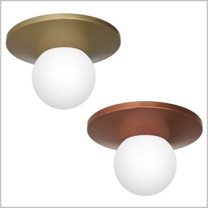 Taller 29 cm złoty i miedziany plafon z białą kulą Luminex