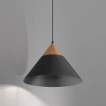 SINGLE BLACK 39cm lampa wisząca czarny stożek naturalne drewno 1xE27 Luminex