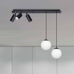 Albio 3+2 czarna lampa z 3 reflektorami i 2 zwisami Kaja