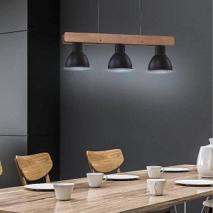 Vario lampa wisząca trzy metalowe klosze na drewnianej belce Candellux