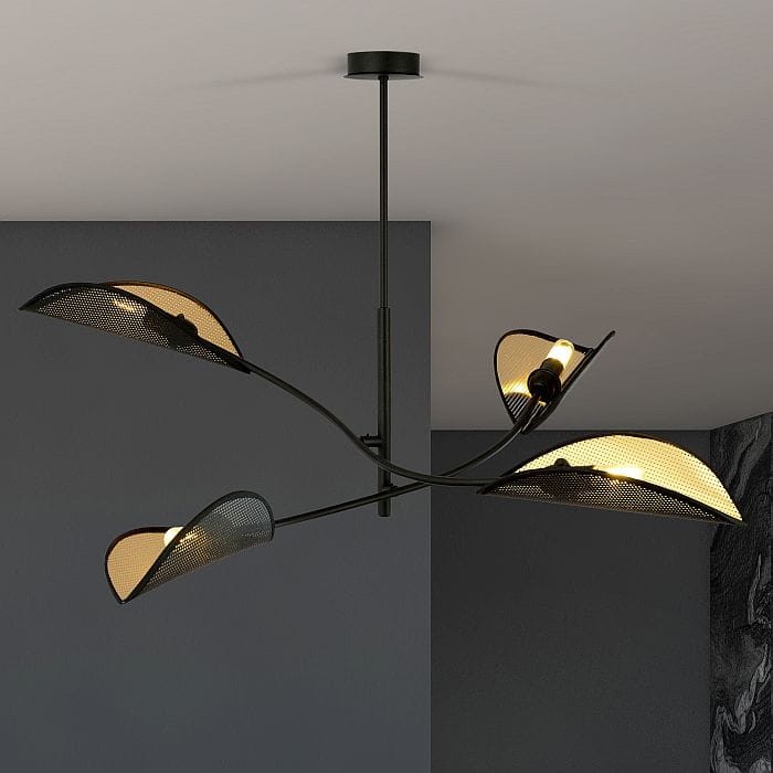 żyrandol czteropłomienny do salonu Emibig Lotus 4 Black/Gold 1158-4