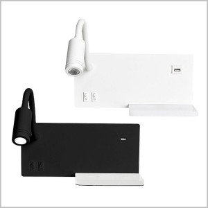 Shelf LED czarny lub biały kinkiet z gniazdem USB i podświetlaną półeczką Milagro