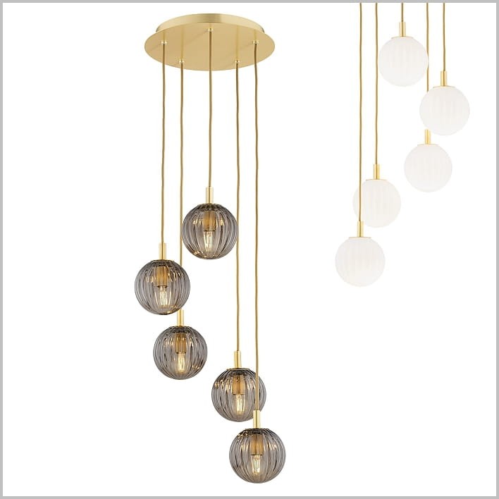 Argon Paloma 5 lampy wiszące z mosiądzu i szkła