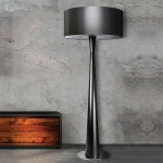 Baron Plus drewniana lampa podłogowa do salonu czarna 170cm abażur walec 65cm 3xE27 Kandela