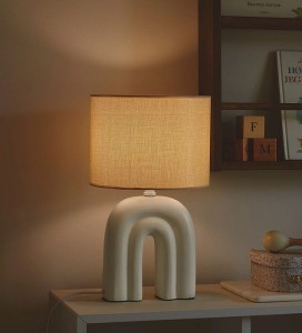 HAZE lampa stołowa z beżowej ceramiki lniany abażur 1xE27 Nordlux