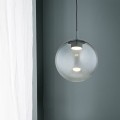 lampa wisząca szklana kula z ciemnym przydymionym szkłem i akcentami stalowymi w kolorze ciemnej zieleni  SACRAMENTO Argon 8830