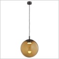 Fantastyczna lampa wisząca duża kula szklany klosz bursztynowy przezroczysty kolor akcenty stal z efektem szczotkowanego tytanu Argon SACRAMENTO 8831