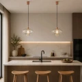 szklana lampa wisząca w kolorze szampańskim TRESCO Argon 9012