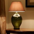 Genova 4concepts lampa stojąca szklana podstawa zieleń butelkowa abażur stożek z tkaniny 58cm 1xE27