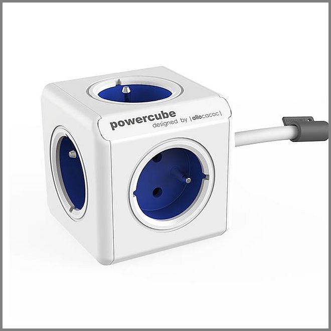 PowerCube extendent biała kostka przedłużacz 1,5m 5 gniazd w niebieskim kolorze