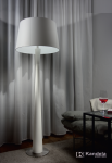 Baron biała lampa stojąca podłogowa drewniana 175cm abażur tkanina 3xE27 Kandela