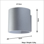 Orbis metalowy kinkiet ścienny walec szary 10cm góra-dół 1xG9 Sollux
