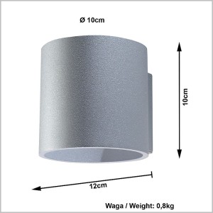 Orbis metalowy kinkiet ścienny walec szary 10cm góra-dół 1xG9 Sollux