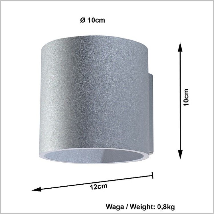 szary metalowy kinkiet ścienny walec 10cm rozsyłający światło góra-dół 1xG9 Orbis Sollux