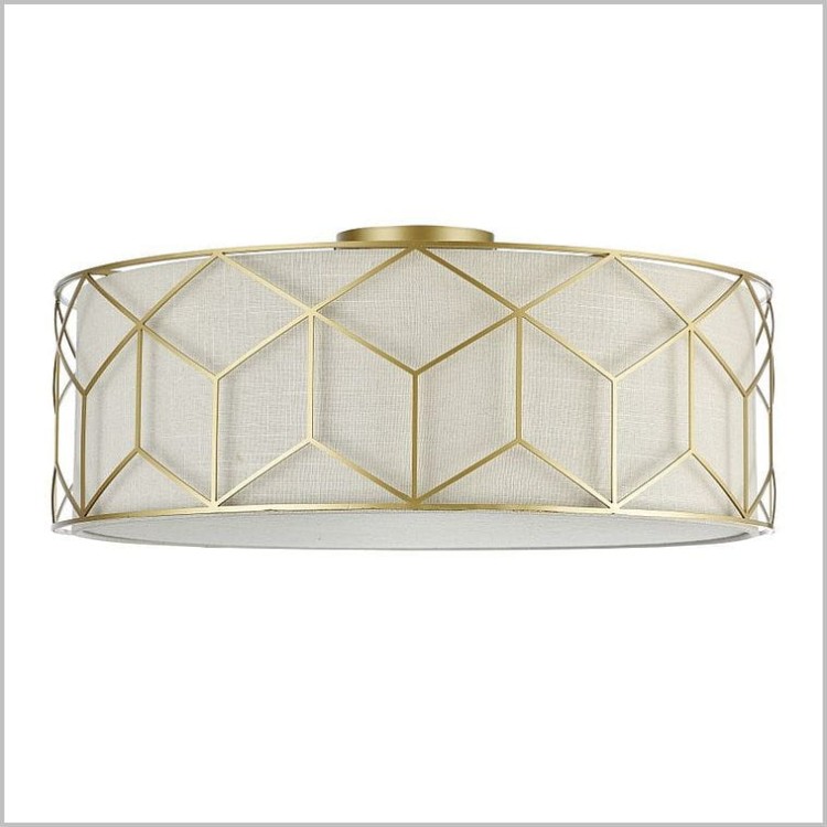 elegancki plafon sufitowy z lnianym abażurem i elementami ze złotego metalu Messina H223-PL-05-G Maytoni