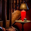 4concepts lampa stołowa do salonu podstawa szkło czerwone abażur czarny Sevilla