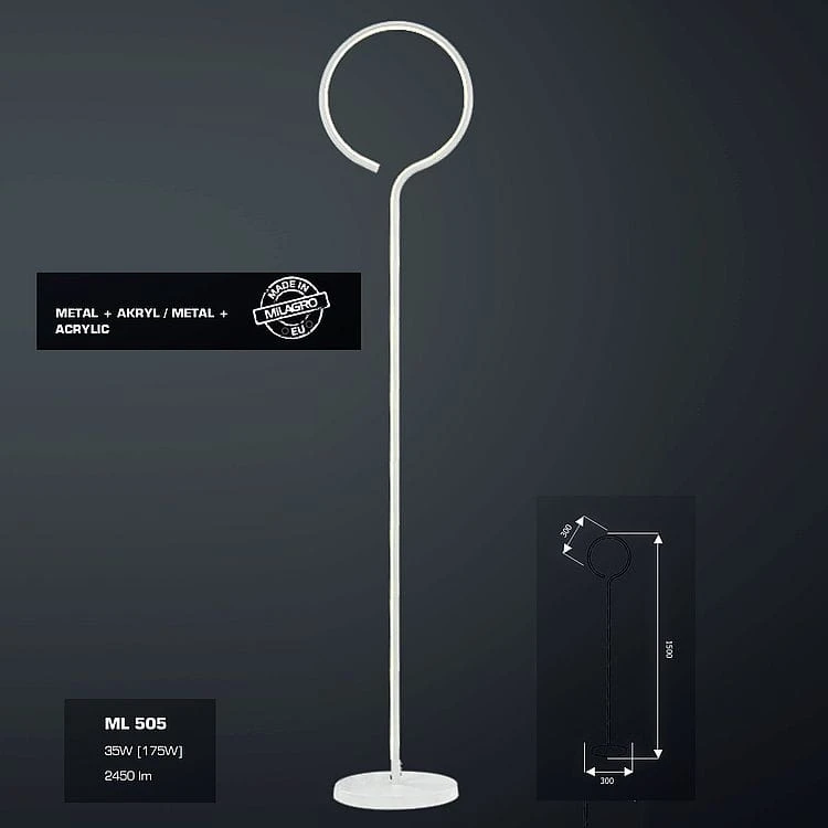 lampa stojąca podłogowa Led biała 150cm podstawa i górne kółko o średnicy 30cm wymienny moduł LED Orion ML505 Milagro