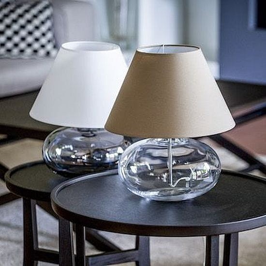Lampa stojąca szklana podstawa przeźroczysta abażur biały Bergen 4concepts