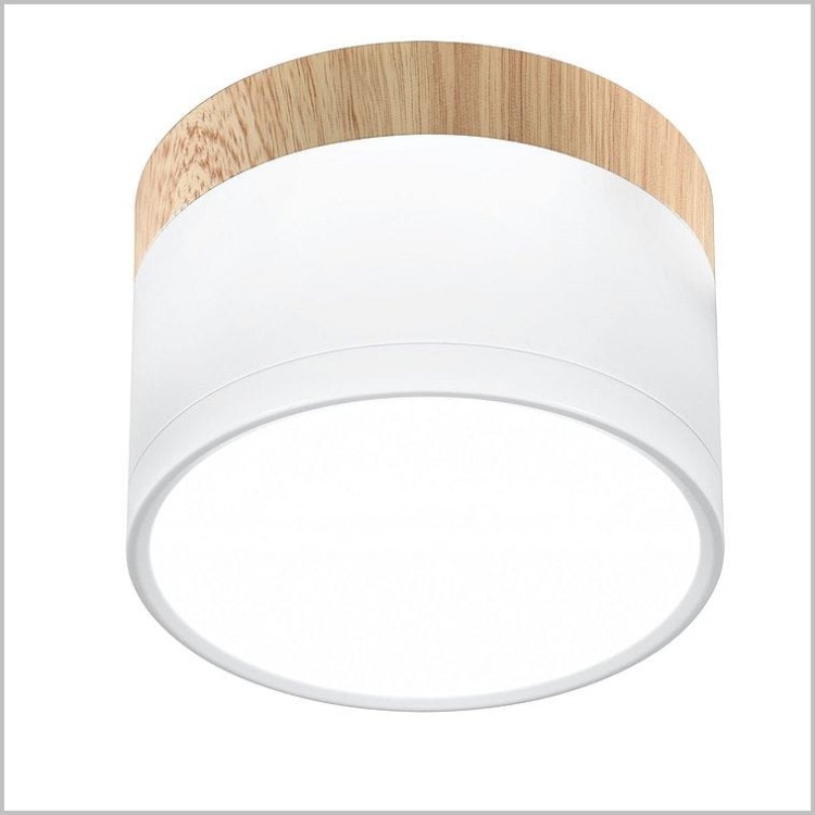 Candellux Tuba biała+drewno 2273648 reflektor sufitowy Led  o średnicy 8.8 cm