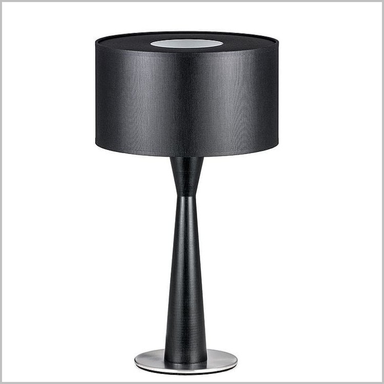 Czarna drewniana lampa stołowa do pokoju 60cm abażur walec 1xE27 Baron Plus LG-1 Kandela