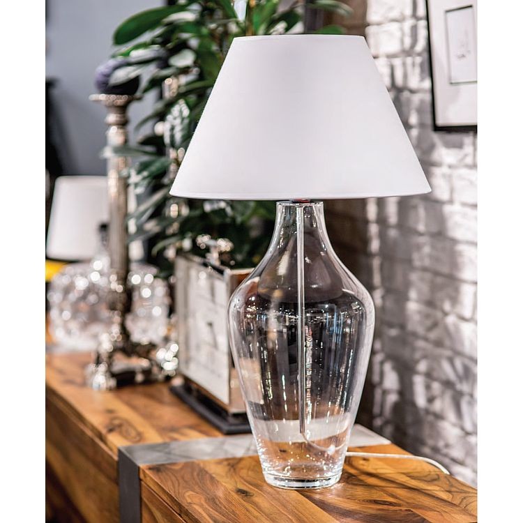 Valencia lampa stołowa szklana podstawa przezroczysta abażur biały 4concepts