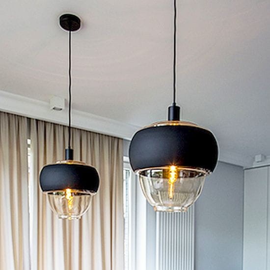 Lampa wisząca szklana do salonu klosz szkło bursztynowe z czarnym paskiem 1xE27 Ariel Wide Amber 4concepts
