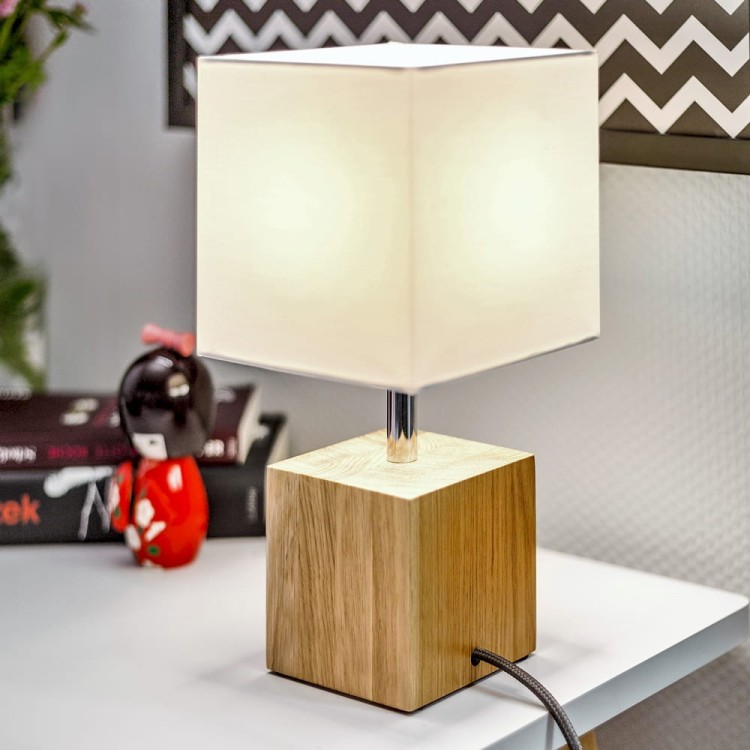 Lampa stojąca drewniana dąb olejowany z białym abażurem 1xE27 Trongo Square 7191174 Spot Light