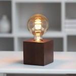 Trongo lampka stojąca drewniana kostka orzech 1xE27 Spot Light