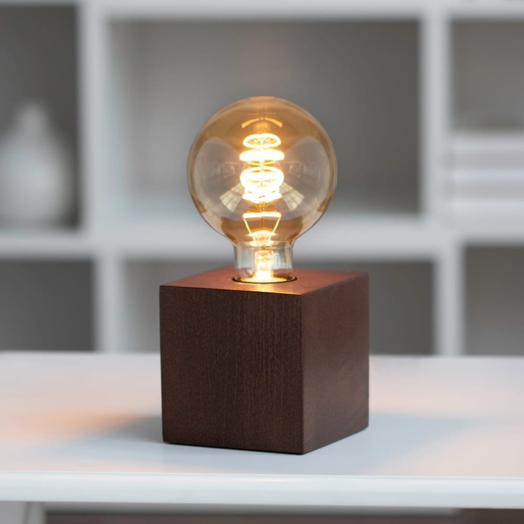 Lampka stojąca drewniana kostka 10cm kolor orzech 1xE27 Trongo 7171976 Spot Light