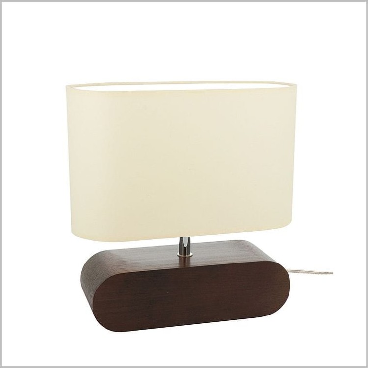Lampa stojąca do sypialni drewniana ciemny orzech abażur o niespotykanym kształcie kremowy wysokość 31cm 1xE27 Marinna 7612076 Spot Light