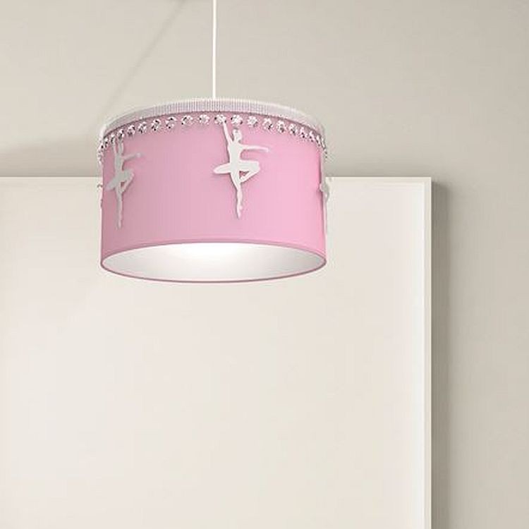 Lampa wisząca do pokoju dziecięcego z kryształkami i białymi figurkami baletnic różowy abażur Baletnica MLP4974 Milagro