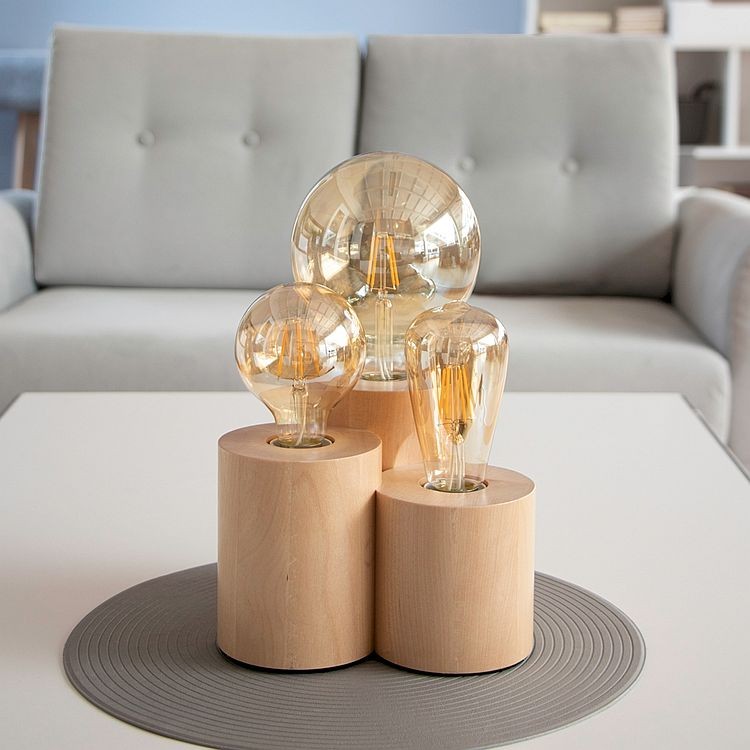 Lampa stojąca skonstruowana z trzech walców z drewna brzozowego 3xE27 Led Vincent 2266360 Spot Light