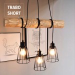 Trabo Short lampa wisząca drewniana z metalowymi kloszami 3xE27 SPOTLight