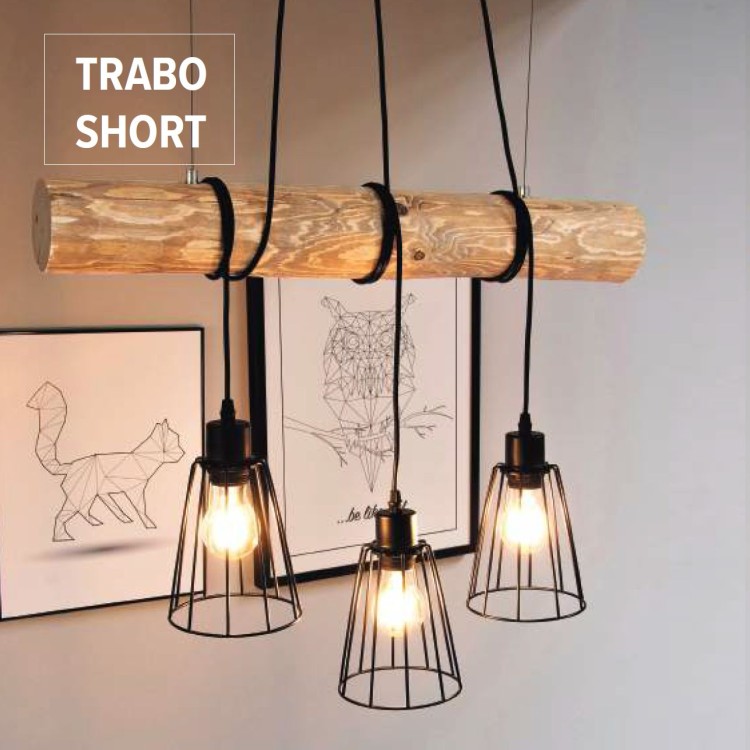 Spotlight Trabo lampa wisząca drewno oplecione kablem druciane klosze metalowa podsufitka