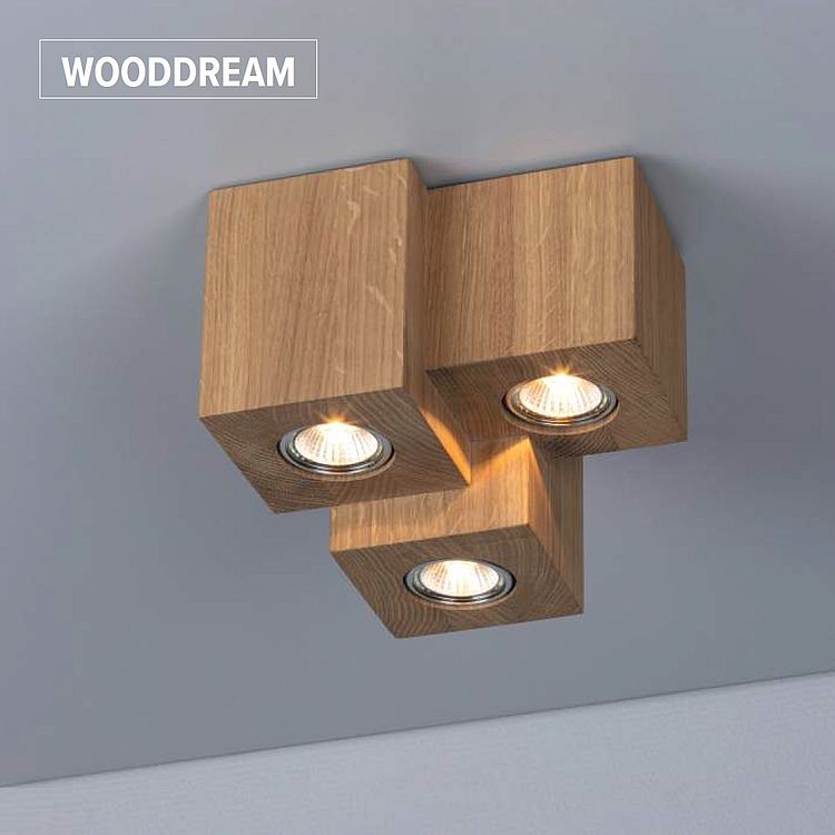 Spot Light Wooddream Cube lampa LED sufitowa trzy połączone kostki z drewna naturalnego z żarówkami GU10