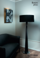 Drewniana lampa stojąca podłogowa czarna do salonu 170cm 3xE27 abażur walec 65cm Baron Plus  LS-3-2 Kandela