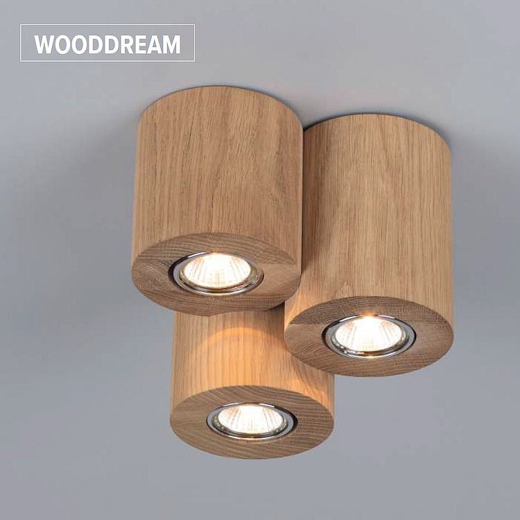 Spotlight Wooddream Round lampa sufitowa drewniana trzy połączone walce z żarówkami LED GU10