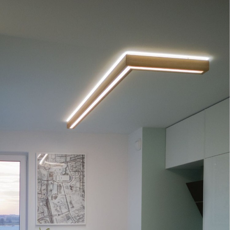 drewniana lampa sufitowa Y-Path świecaca góra-dół moduł liniowy LED polski producent Individual Lighting