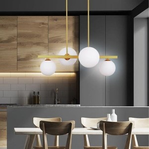 Kama lampa wisząca do jadalni mosiądz i 4 białe kule szklane Candellux