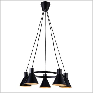 More czarny metalowy żyrandol 5 kloszy ze złotym wnętrzem Candellux