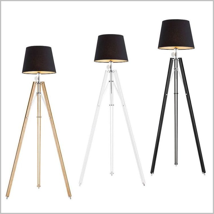 Argon Aster lampy podłogowe na statywach z naturalnego drewna stożkowe czarne abażury