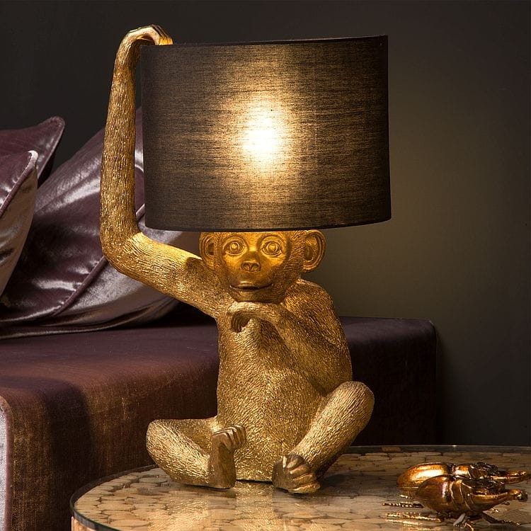 Lucide Extravaganza Chimp 10502-81-30 lampa stołowa złota małpa z abażurem 1xE14