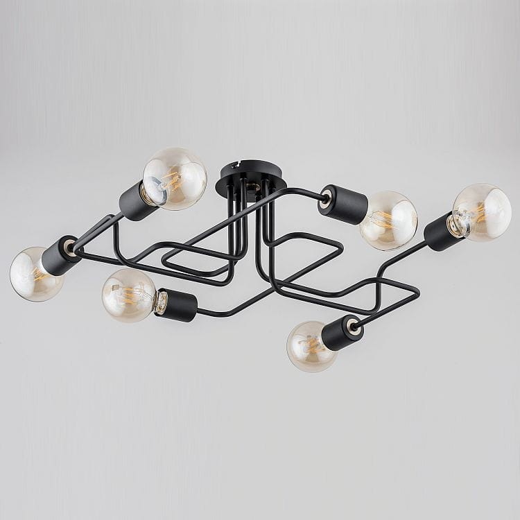 lampa sufitowa industrialna czarna sześć oprawek 6xE27 Alfa Hook 24746