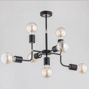 Transformers Black czrny żyrandol industrialny ze złotymi elemantami 7 oprawek E27 Alfa