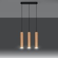 Sollux Lino SL.0638 lampa wisząca 3 drewniane klosze czarna listwa