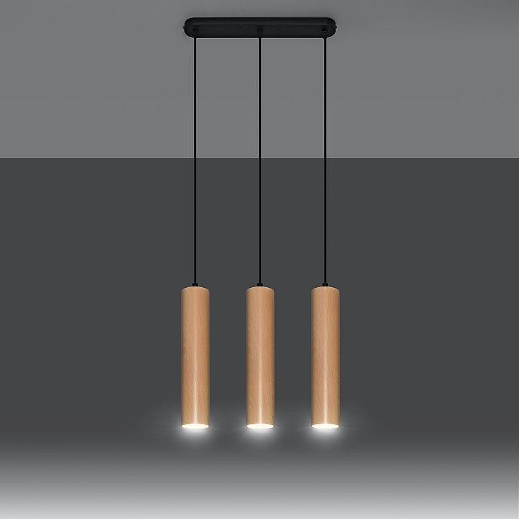 Sollux Lino SL.0638 lampa wisząca 3 drewniane klosze czarna listwa