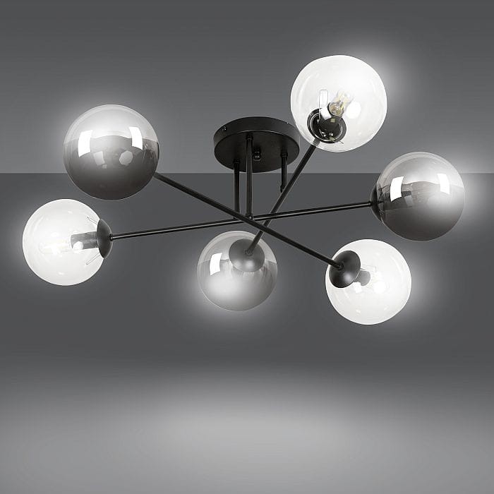 Emibig Brendi 6B BL MIX lampa sufitowa czarna konstrukcja szklane kule 6 x E14