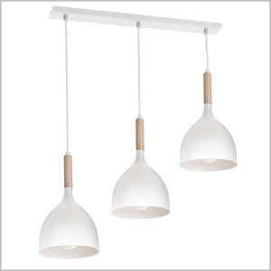 Noak Wood lampa wisząca trzy białe klosze elementy drewna Luminex