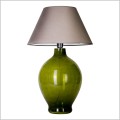 4concepts lampa stołowa szklana do salonu podstawa zieleń butelkowa abażur z tkaniny szary 1xE27 Genova