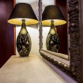 szklana lampa stołowa czarno złota wysokość 67cm  abażur z tkaniny czarny 1xE27 Kenya 4concepts